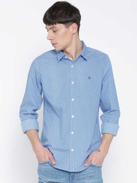 

United Colors of Benetton Men Blue & White Printed Casual Shirt