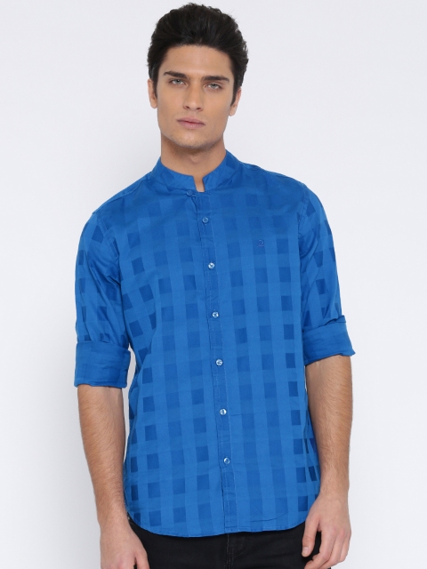 

United Colors of Benetton Men Blue Self-Checked Casual Shirt