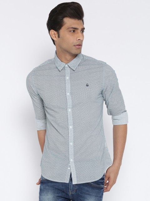 

United Colors of Benetton Men White & Blue Printed Casual Shirt