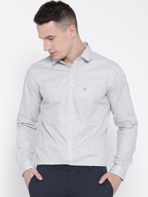

United Colors of Benetton Men Grey Self-Checked Casual Shirt