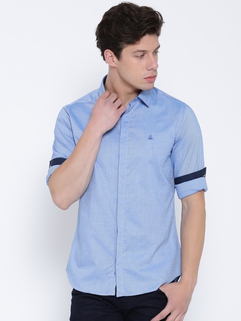 

United Colors of Benetton Men Blue Solid Casual Shirt