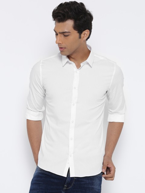 

United Colors of Benetton Men White Solid Casual Shirt