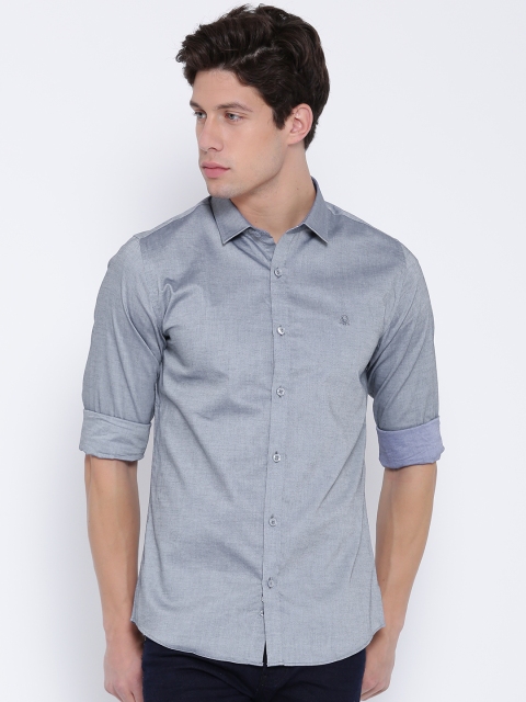 

United Colors of Benetton Men Grey Solid Casual Shirt