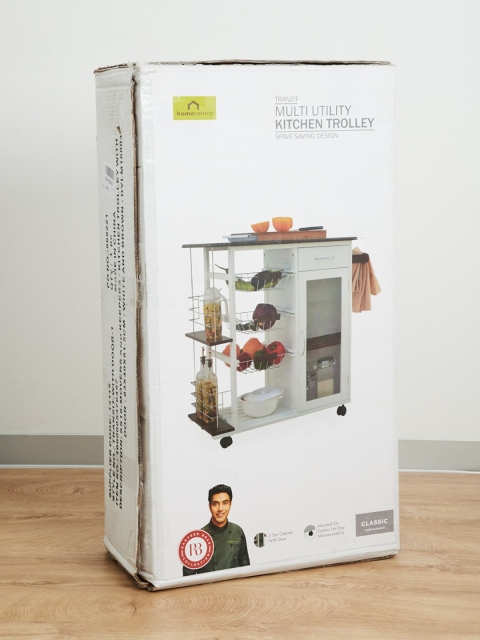 

Home Centre White Rectangular Wooden Kitchen Trolley