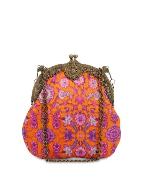 

Tarini Nirula Orange & Purple Handcrafted Floral Print Clutch