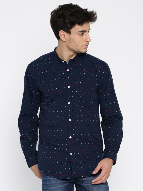 

Pepe Jeans Men Navy Blue Self-Design Semi Fit Casual Shirt
