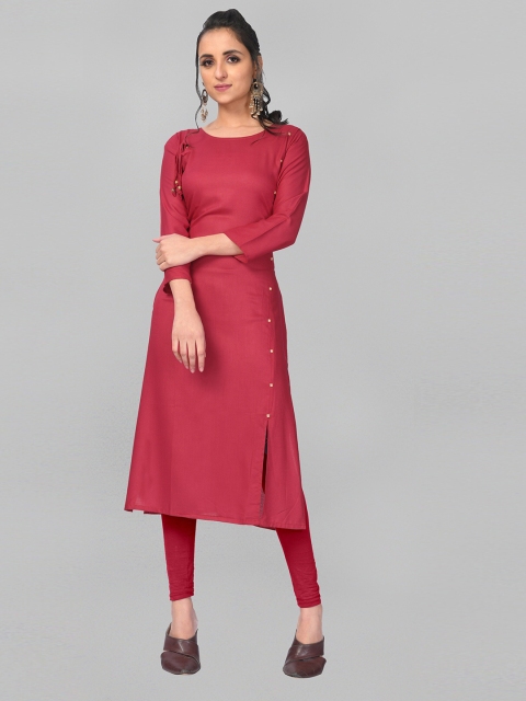 

Fashion FRICKS Women Red Solid Cotton Kurta