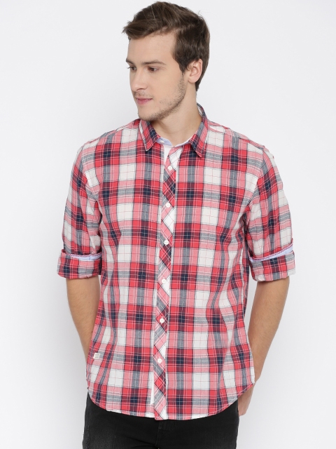 

Pepe Jeans Men Red & Off-White Checked Semi Fit Casual Shirt