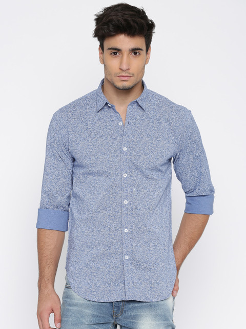 

Pepe Jeans Men Blue Printed Slim Fit Casual Shirt