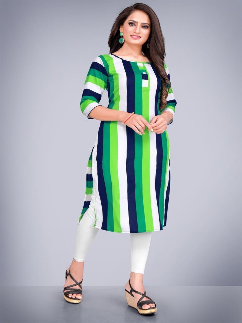 

Fashion FRICKS Women Green Striped Kurta