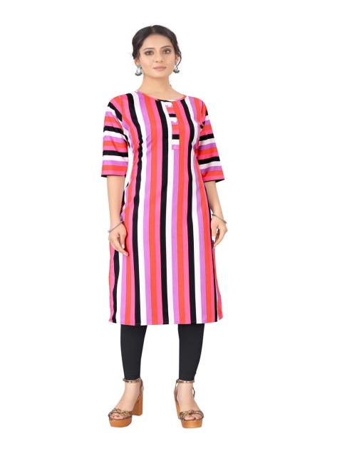 

Fashion FRICKS Women Pink Striped Crepe Kurta