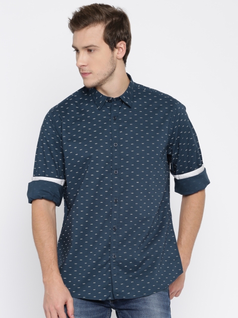 

Pepe Jeans Men Navy Blue Printed Semi Fit Casual Shirt