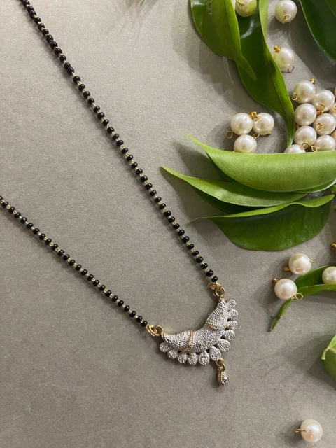 

Digital Dress Room Gold-Plated Black AD Stone-Studded & Beaded Mangalsutra