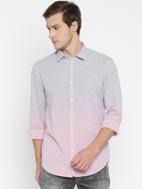 

Pepe Jeans Men Grey & Pink Striped Ombre-Dyed Slim Fit Casual Shirt