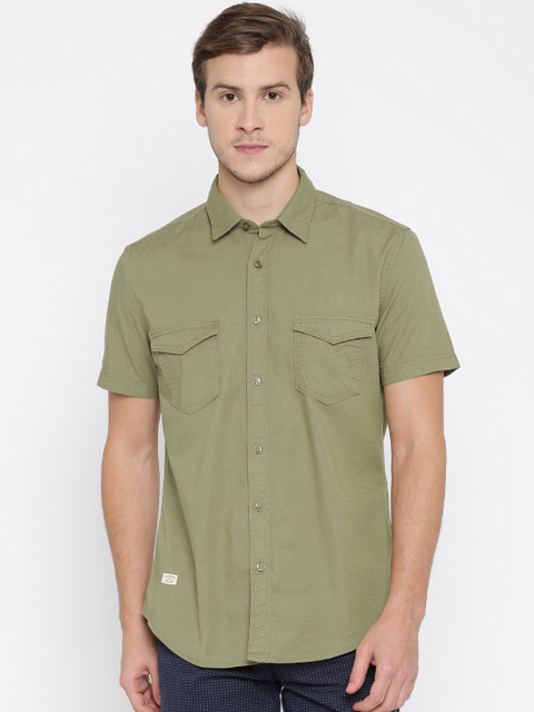

Pepe Jeans Men Olive Green Semi Fit Solid Casual Shirt, Khaki
