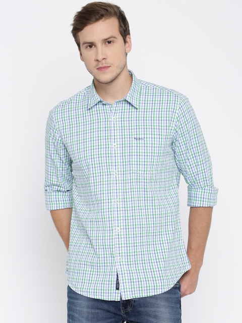 

Pepe Jeans Men White & Green Checked Semi Fit Casual Shirt