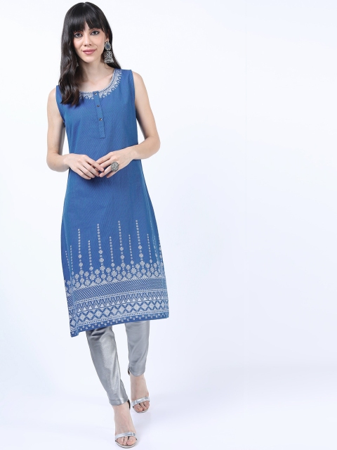 

Vishudh Women Navy Blue Geometric Printed Kurta