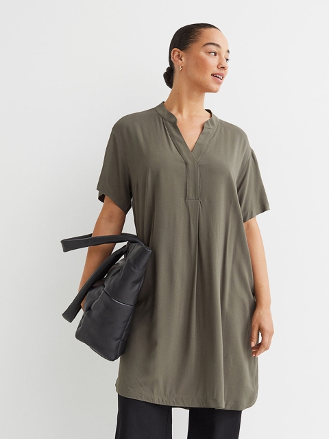 

H&M Women Olive Green V-neck Tunic