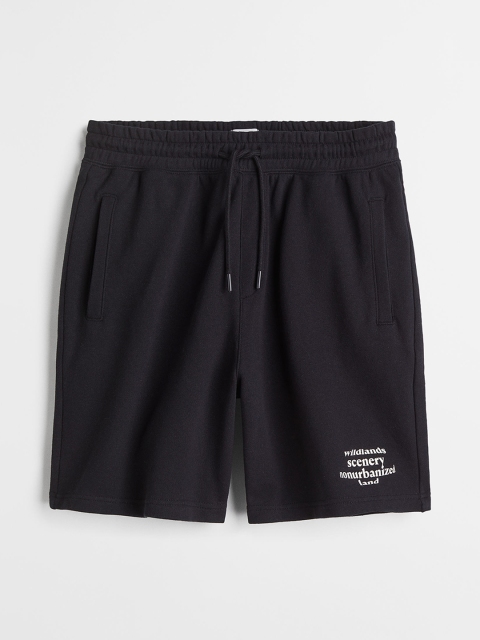 

H&M Men Black Solid Relaxed Fit Cotton Sweatshorts
