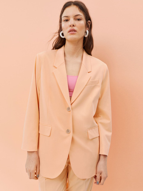 

H&M Women Orange Solid Single-Breasted Oversized Jacket