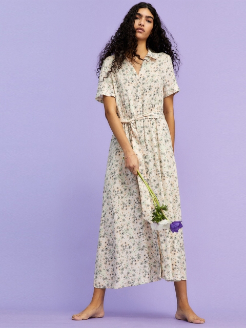 

H&M Multi-Coloured Floral Printed Tie-Belt Shirt Dress