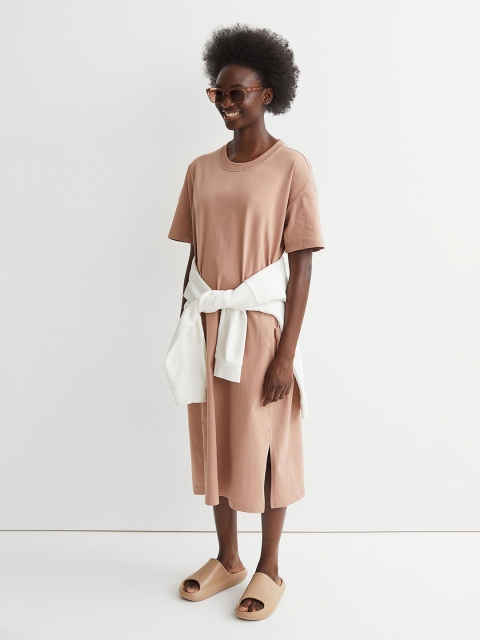 

H&M Beige Calf-Length T-shirt Dress