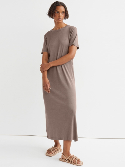 

H&M Women Beige Ribbed Modal-Blend T-shirt Dress