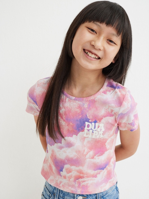 

H&M Pink Cropped Printed T-shirt