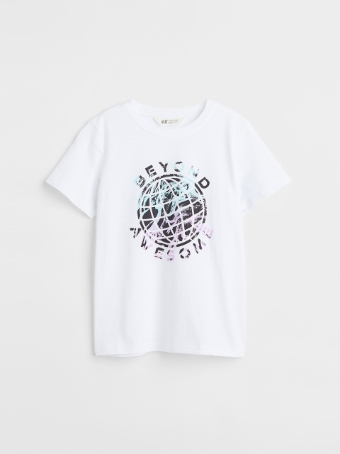 

H&M White Printed Cotton T-Shirt