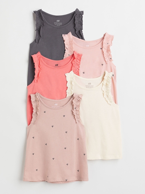 

H&M Girls Pack of 5 Frill-trimmed Vest Top, Grey