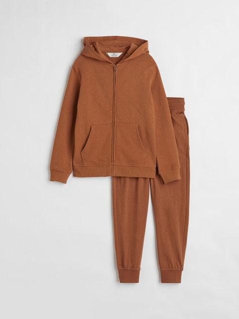 

H&M Boys 2-Piece Zip-Through Hoodie & Joggers Set, Brown