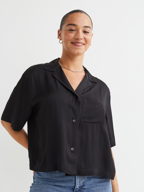 

H&M Women Black Oversized Resort Shirt