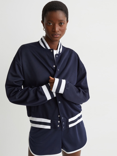 

H&M Women Blue Motif-Detail Baseball Jacket