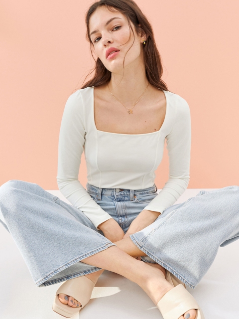 

H&M Women White Long-Sleeved Body Suit