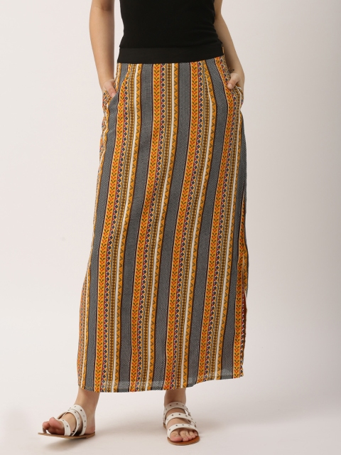 

IMARA Fusion by Mustard Yellow & Black Printed A-Line Maxi Skirt