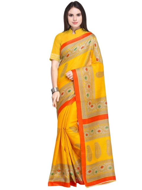 

KALINI Yellow & Red Paisley Art Silk Saree
