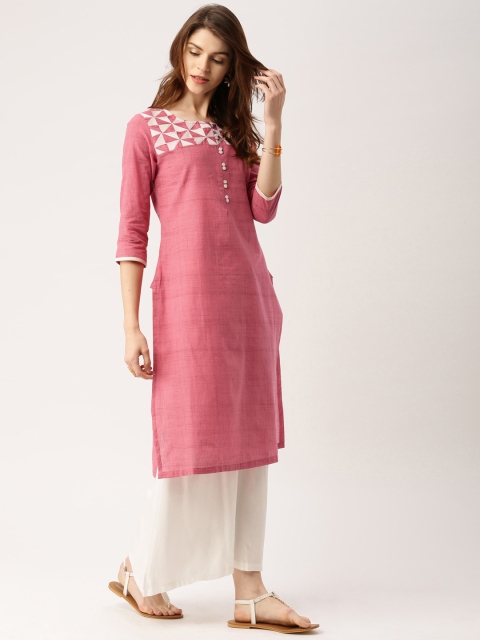 

IMARA Women Pink Yoke Design Straight Kurta