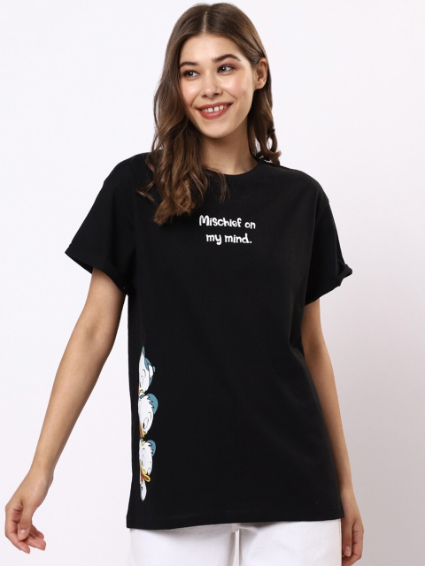 

Bewakoof Women Black Typography Printed Cotton T-shirt