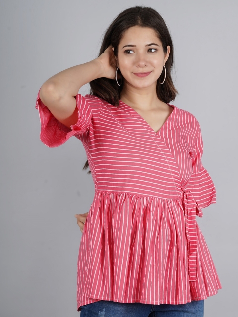 

PNEHA Pink & White Striped Wrap Top