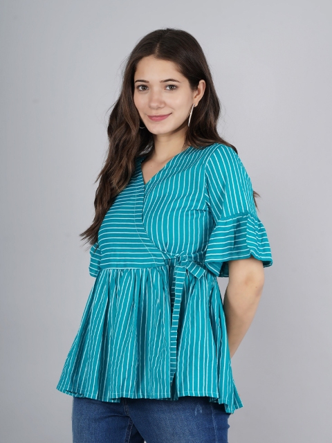 

PNEHA Blue Striped Wrap Top