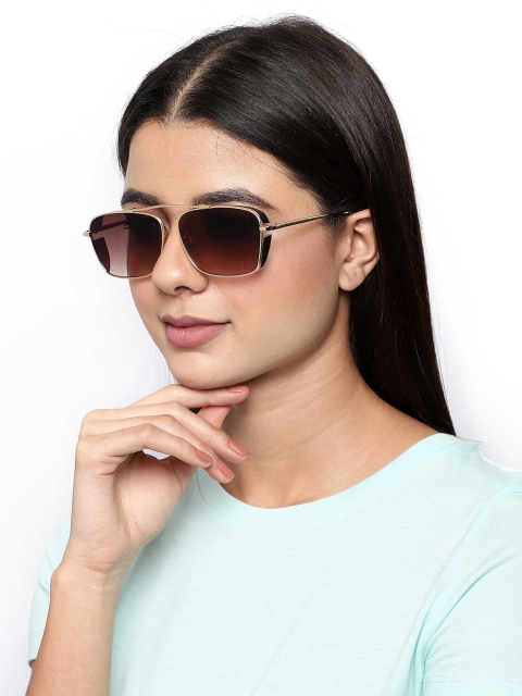 

Bellofox Brown Lens & Gold-Toned Rectangle Sunglasses