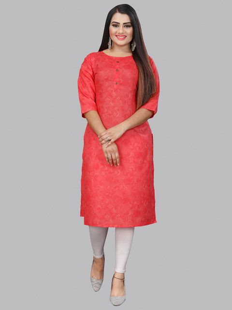 

Fashion FRICKS Women Peach-Coloured Floral Printed Cotton Kurta