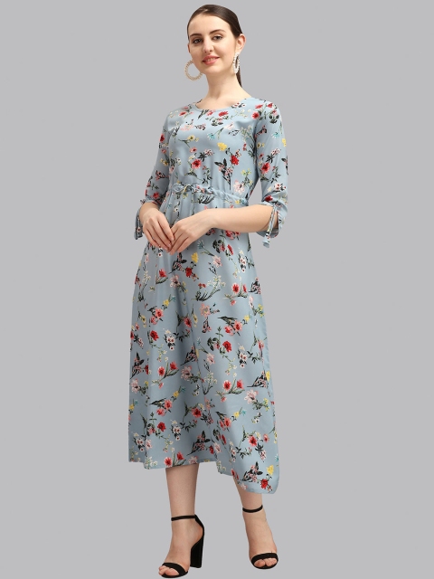 

Fashion FRICKS Grey Floral A-Line Midi Dress