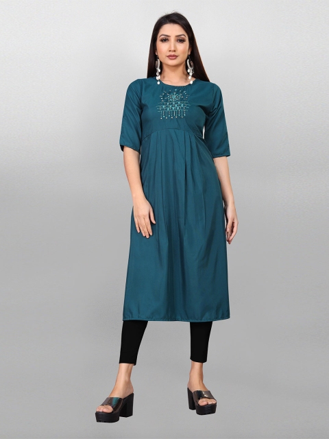 

Fashion FRICKS Women Teal Embroidered Thread Work Kurta