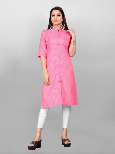 

Fashion FRICKS Women Pink Embroidered Sequined Kurta