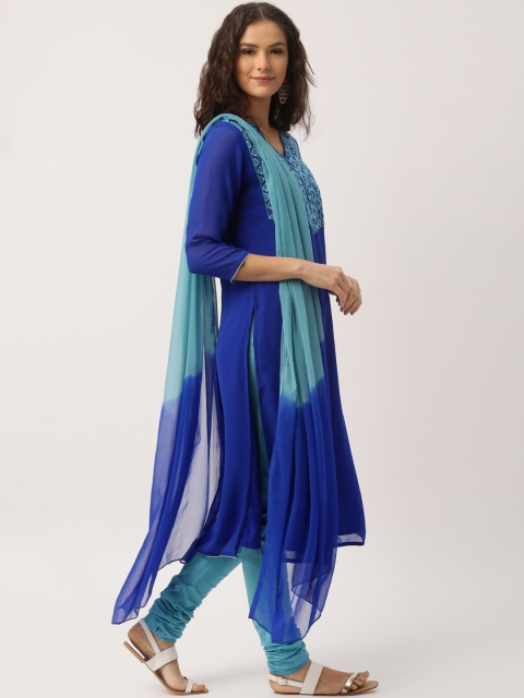 

IMARA Blue Embroidered Churidar Kurta with Dupatta