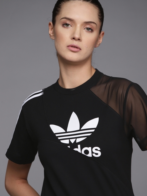 

ADIDAS Originals Women Black Brand Logo Printed Pure Cotton T-shirt