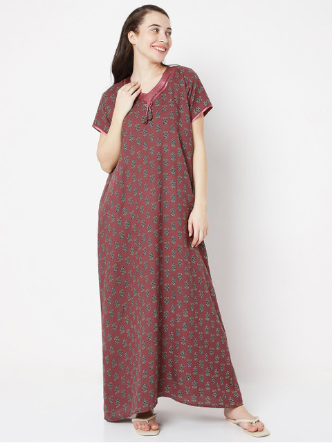 

SALWAR STUDIO Women Pink Printed Maxi Nightdress