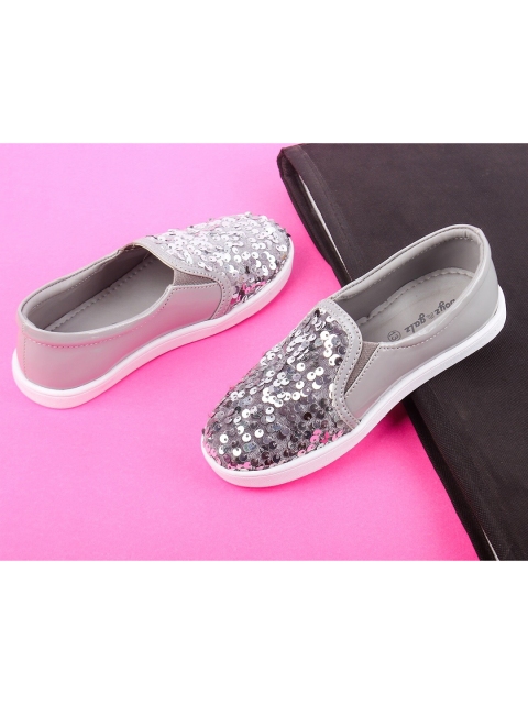 

BOYZ N GALZ Girls Silver-Toned Sequinned Textured PU Slip-On Sneakers