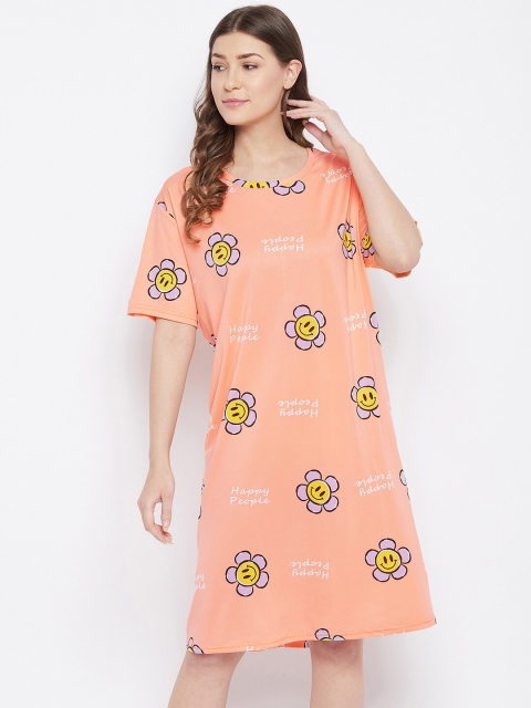 

Camey Women Peach-Coloured & Yellow Printed Nightdress